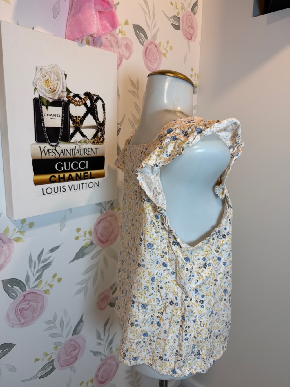 Madewell Yellow Floral Square-Neck Ruffle Button Tank - Picture 3 of 5